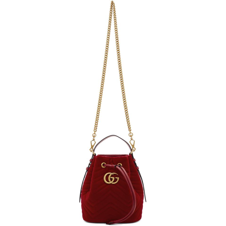 Gucci Red Velvet GG Marmont 2.0 Bucket Bag - Lyst