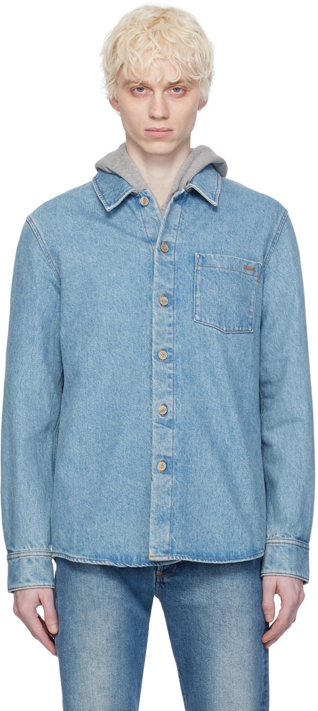 A.P.C. メンズ ブルー Vittorio Brodée Poitrine デニムシャツ A.P.C. メンズ ブルー Vittorio Brodée Poitrine デニムシャツ