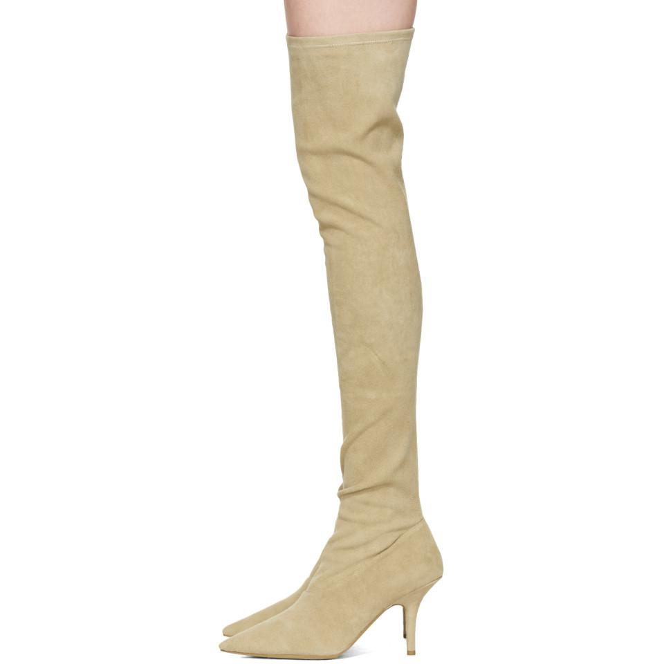 thigh high taupe suede boots