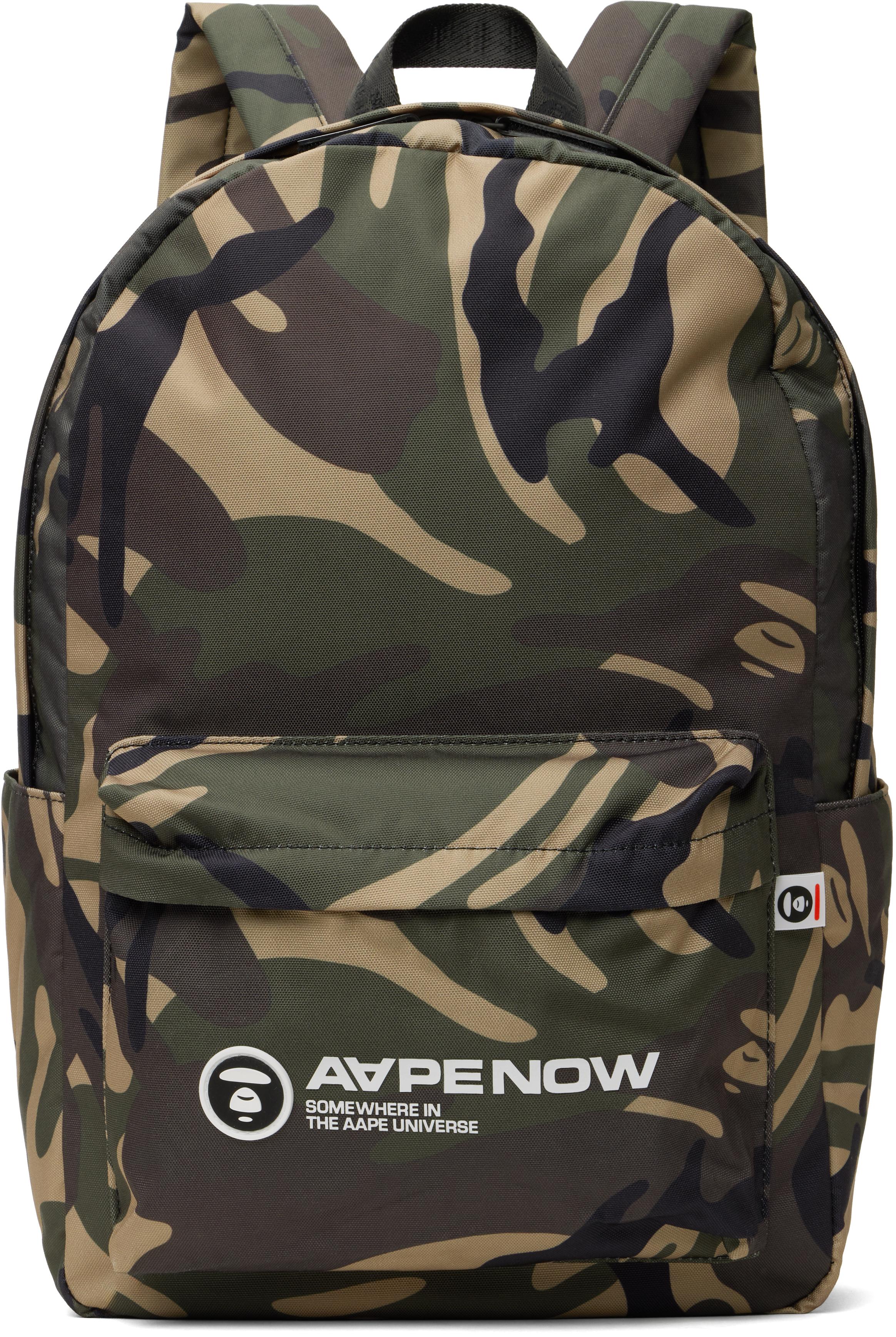 Aape By A Bathing Ape Khaki Moonface Patch Camo Backpack in Black