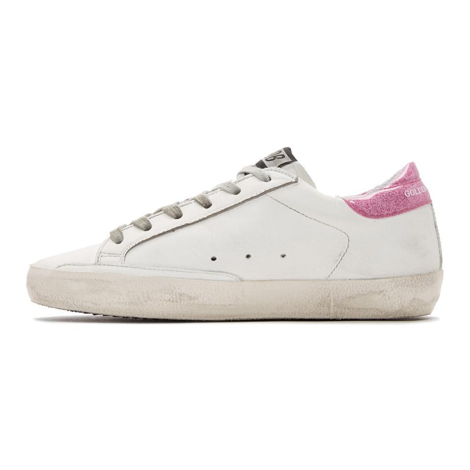Golden Goose White And Pink Glitter Superstar Sneakers | Lyst