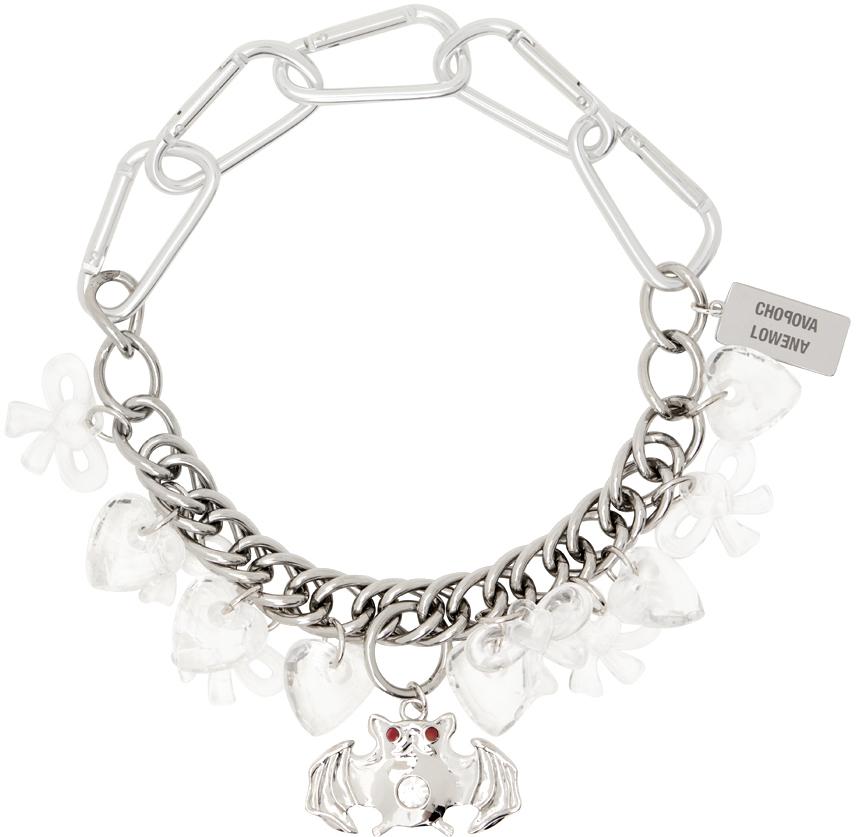 Chopova Lowena Silver Bats & Bows Charm Necklace in Metallic Chopova Lowena Silver Bats & Bows Charm Necklace in Metallic