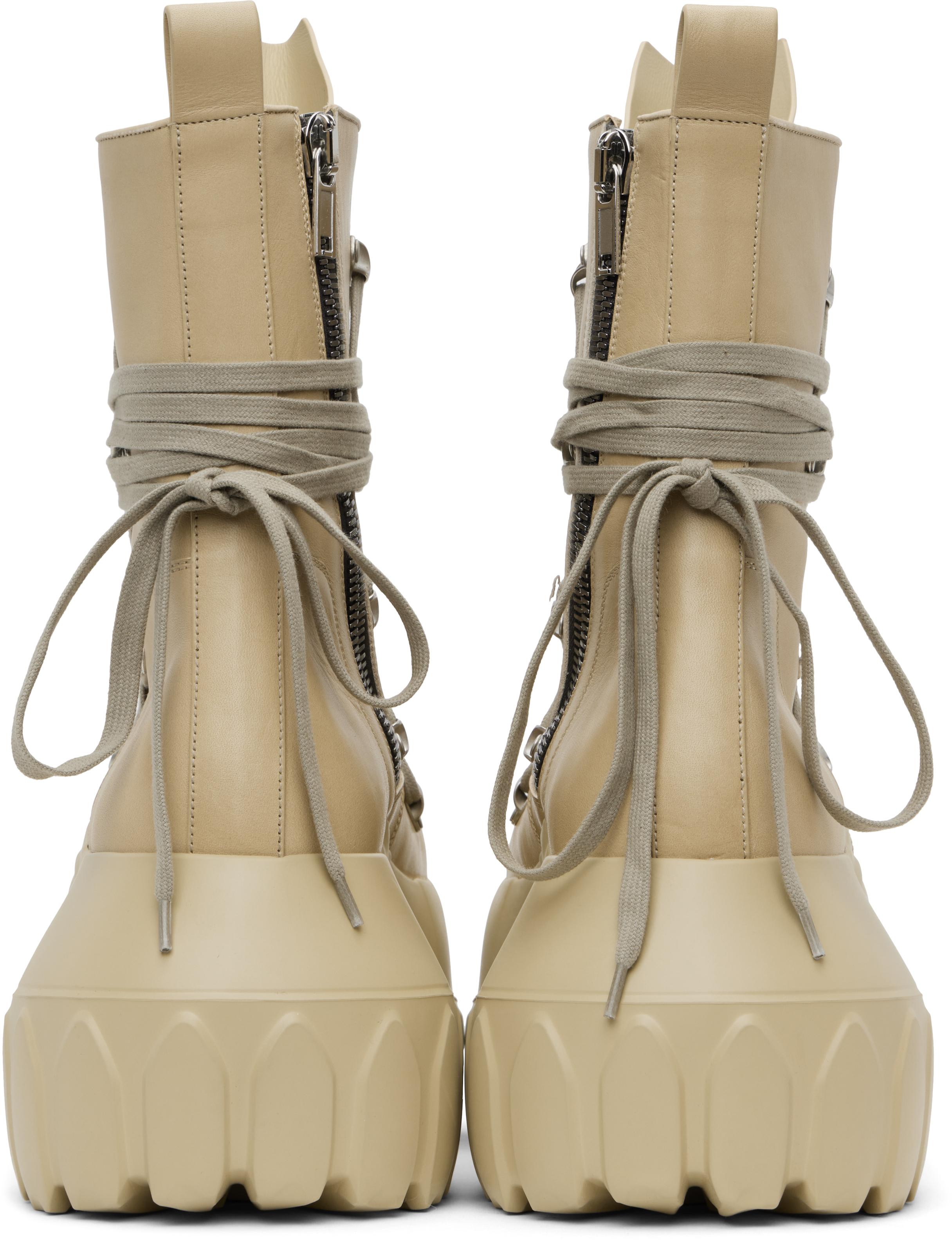 Rick Owens Hollywood Megalace Mega Tractor Boots in Natural for