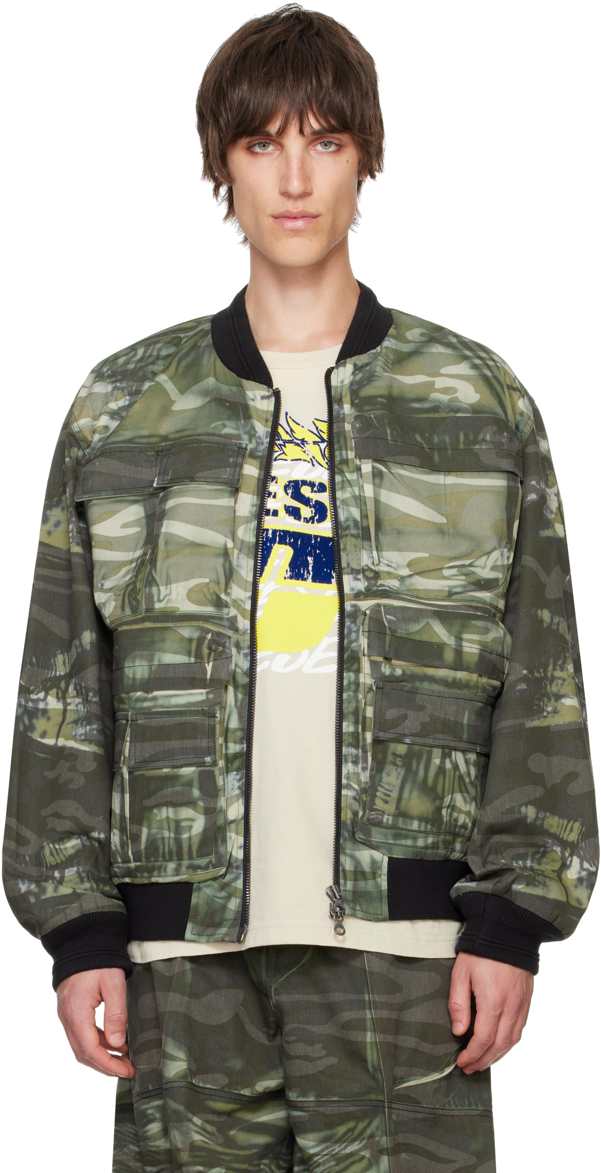 DIESEL メンズ グリーン カーキ J-mertz ボンバージャケット ジャケット