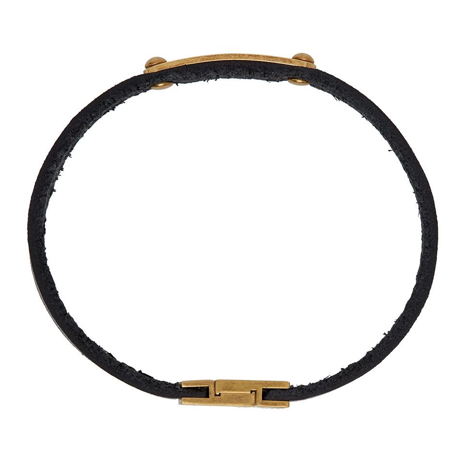 Saint Laurent Leather Black Id Plaque Bracelet for Men - Lyst