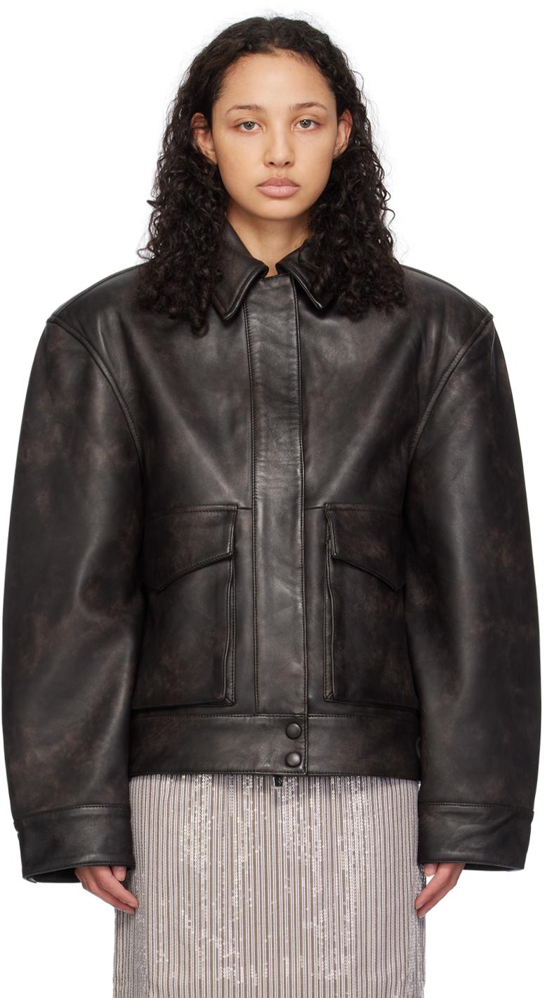 REMAIN Birger Christensen V-Shaped Leather Jacket in Black | Lyst