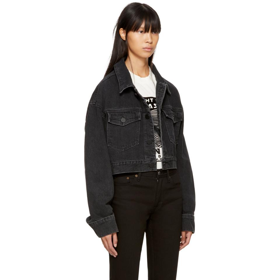 black oversized cropped denim jacket