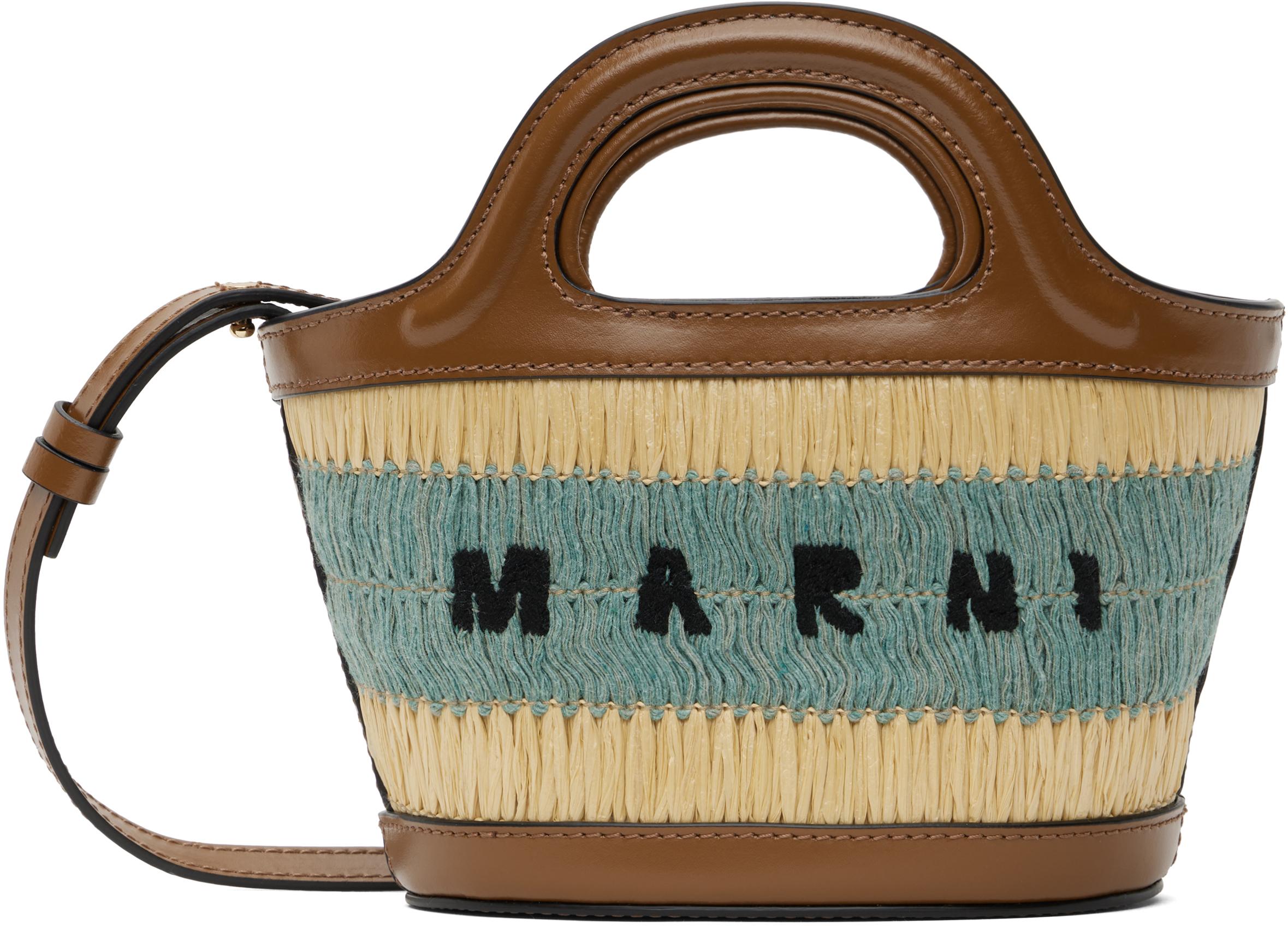 MARNI タン＆ブルー マイクロ ラフィア Tropicalia トートバッグ Marni タン＆ブルー マイクロ Raffia-Effect Tropicalia トート