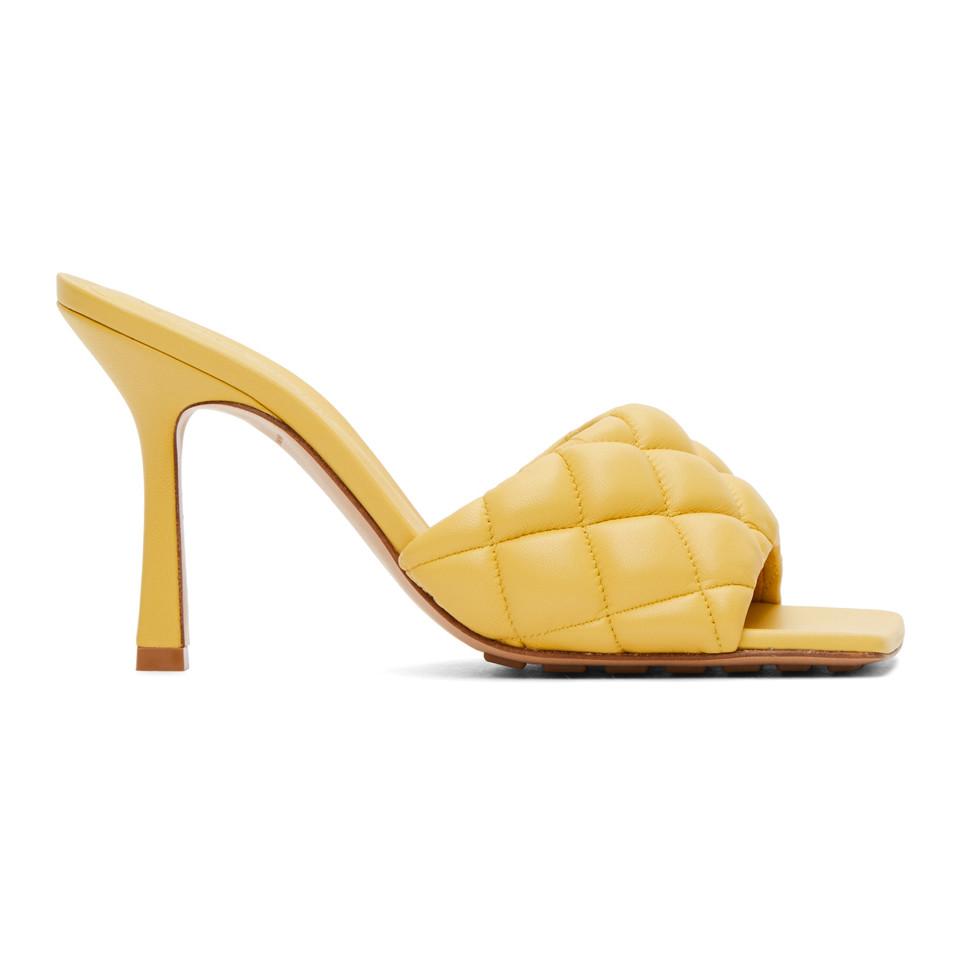 Bottega Veneta Leather Yellow Padded Heeled Sandals - Lyst