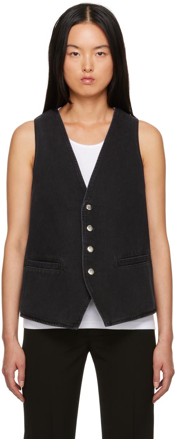 Ann Demeulemeester レディース ブラック Vネック デニムベスト ジャケット