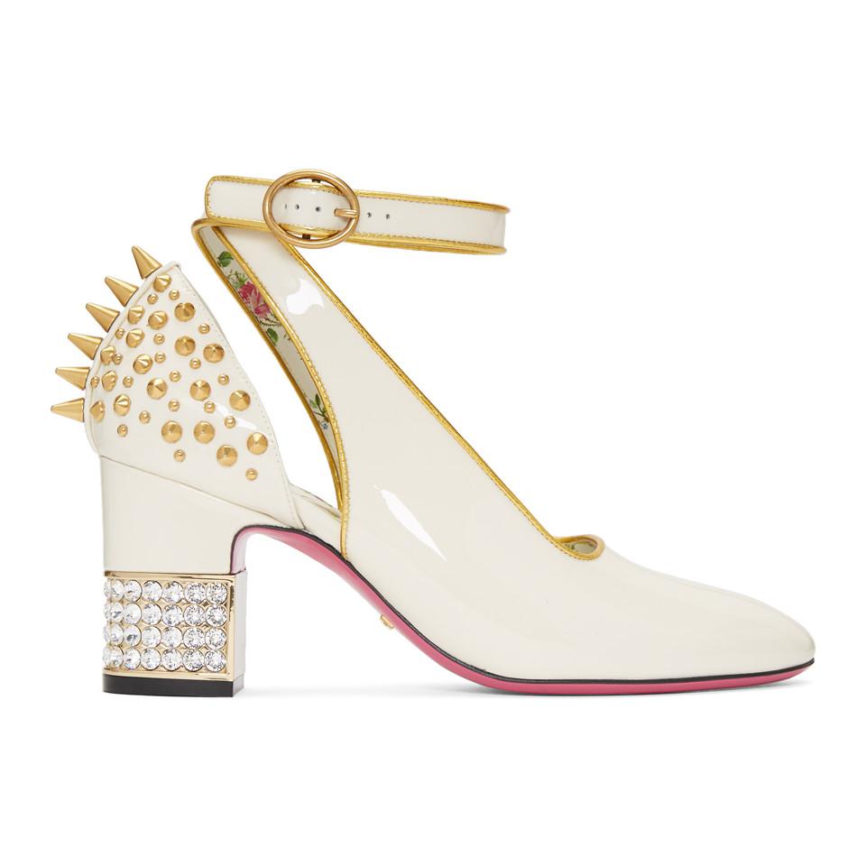 Gucci Leather White Patent Casper Mary Jane Heels - Lyst