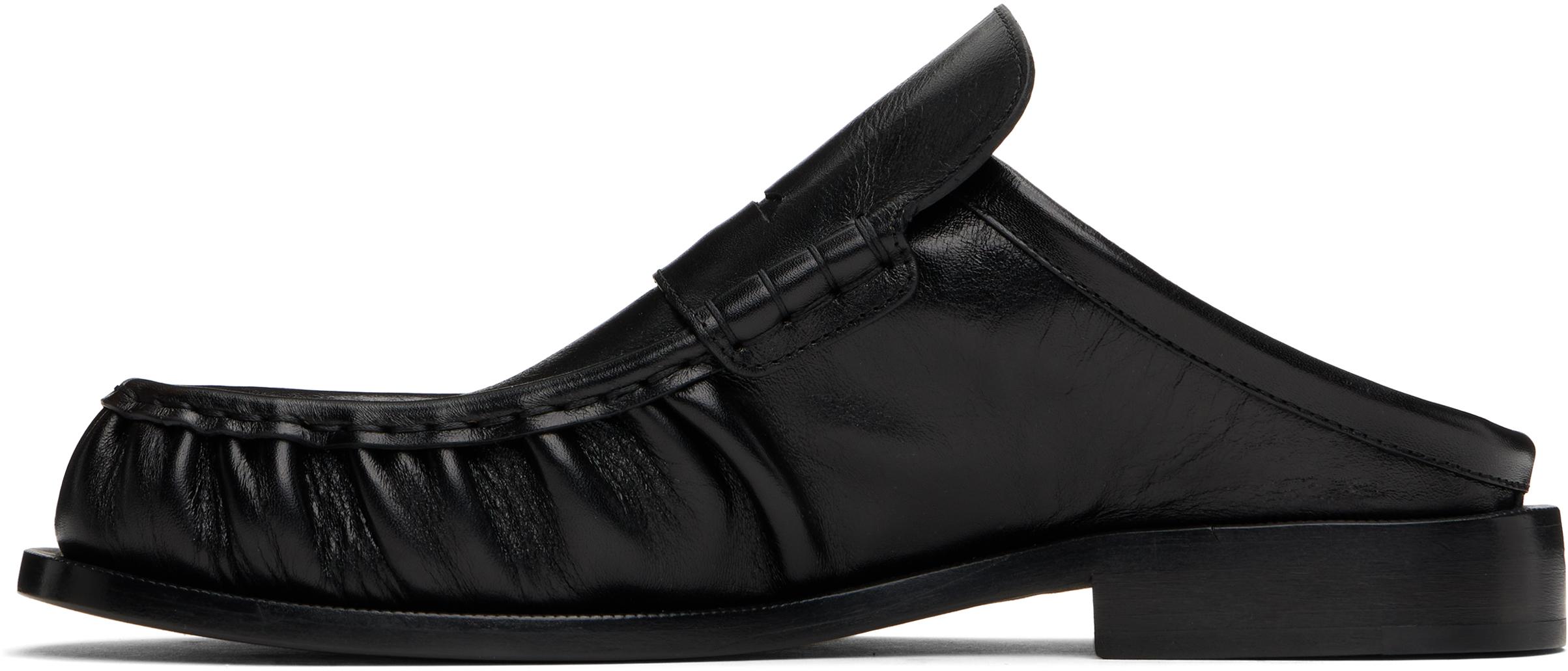DRIES VAN NOTEN 黒レザー厚底ローファー 靴