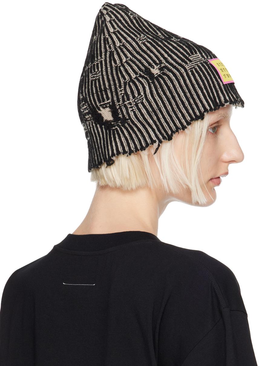MM6 by Maison Margiela Amended Bicolor Beanie in Black | Lyst