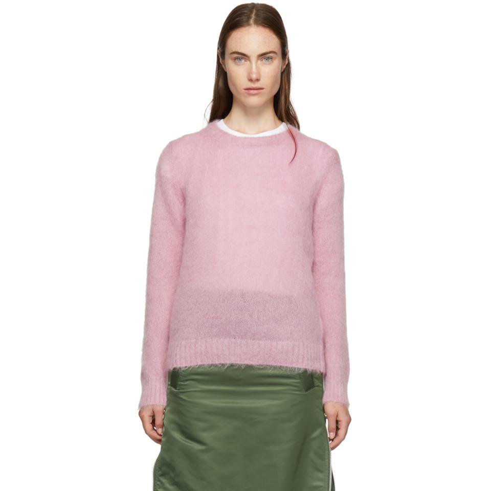 Moncler Synthetic Pink Mohair Crewneck Sweater - Lyst