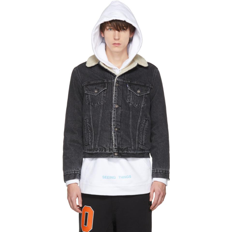 Off-White c/o Virgil Abloh Denim Black Levis Made And Crafted Edition  Sherpa Trucker Jacket for Men - Lyst