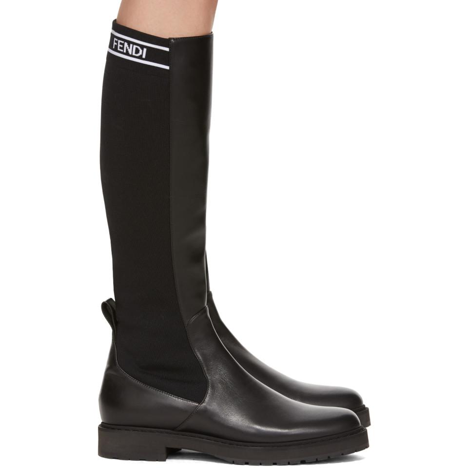 Fendi Leather Black Tall Sock Boots - Lyst