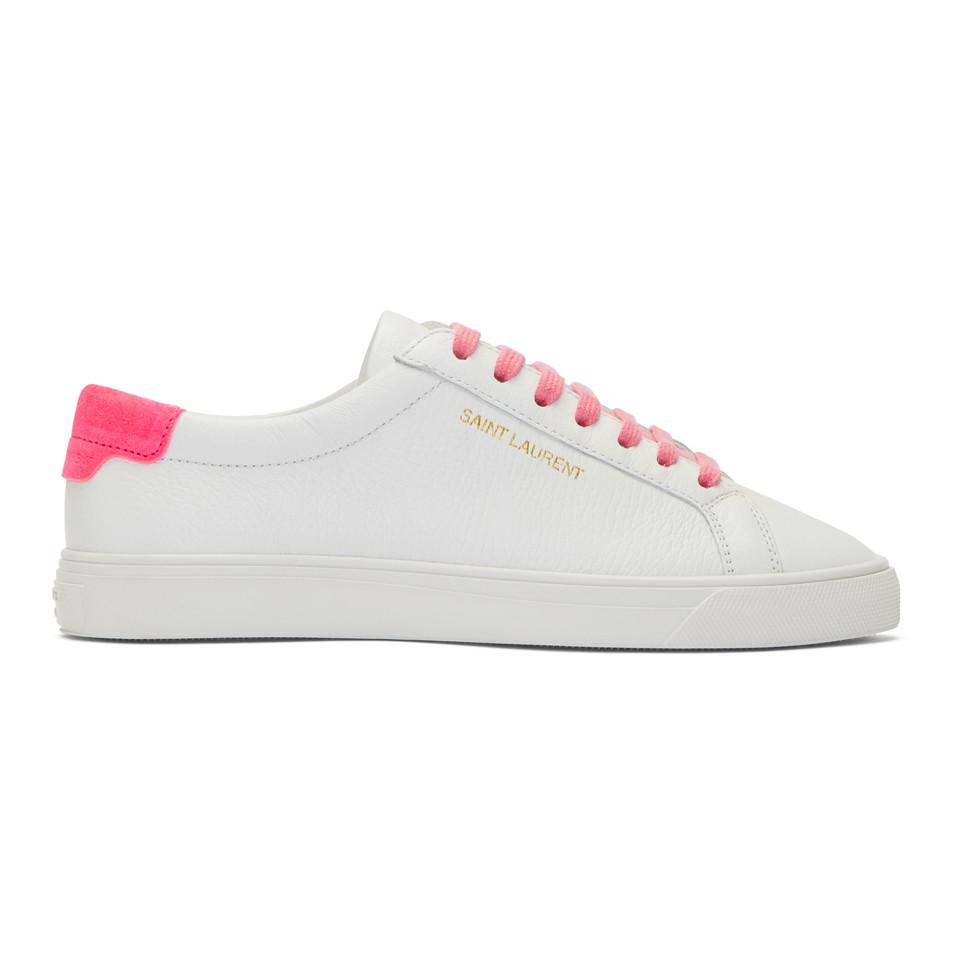 Saint Laurent White And Pink Andy Sneakers | Lyst
