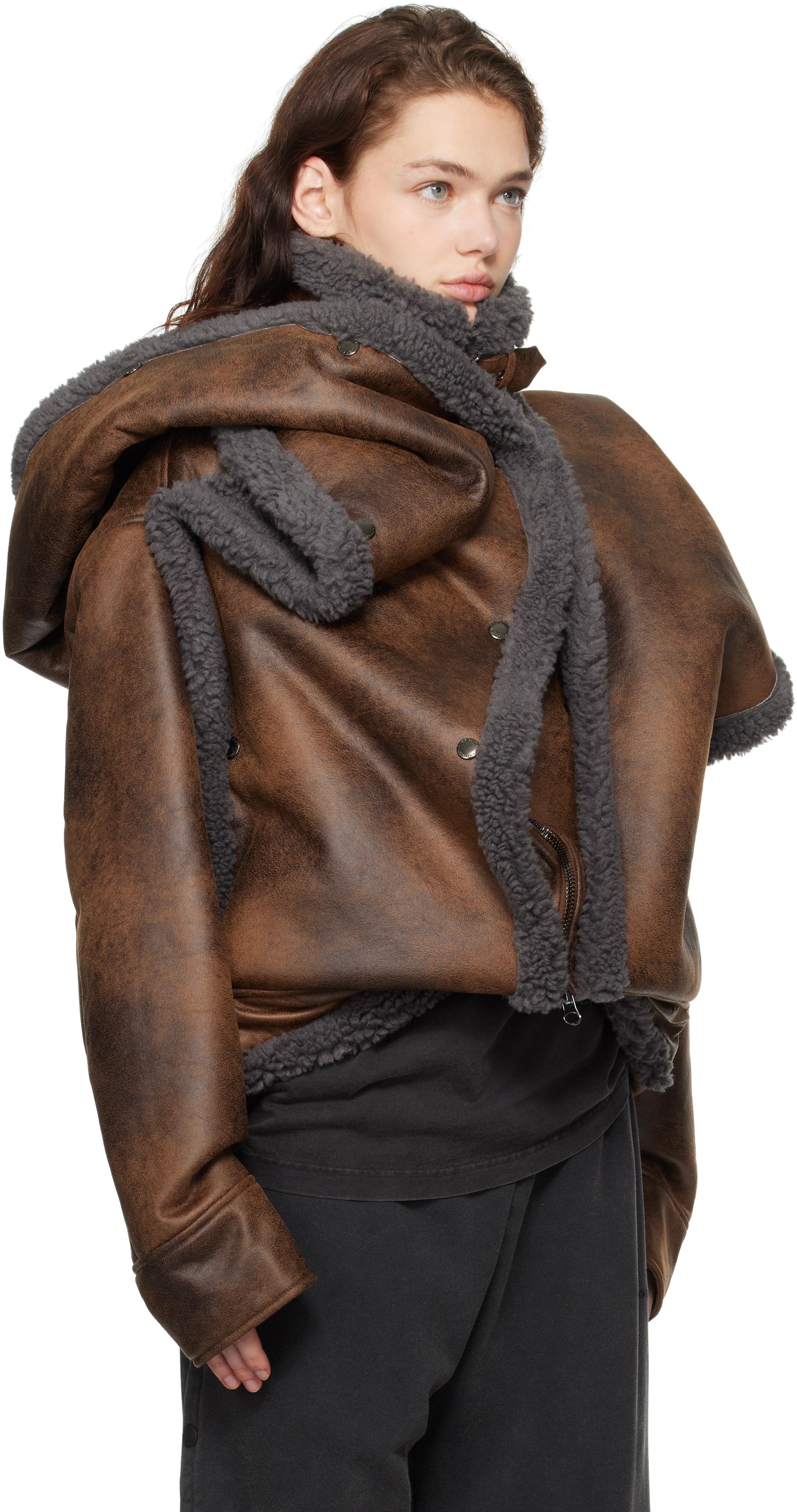 Y. Project Snap Off Panel Hood Aviator Faux-Shearling Jacket in