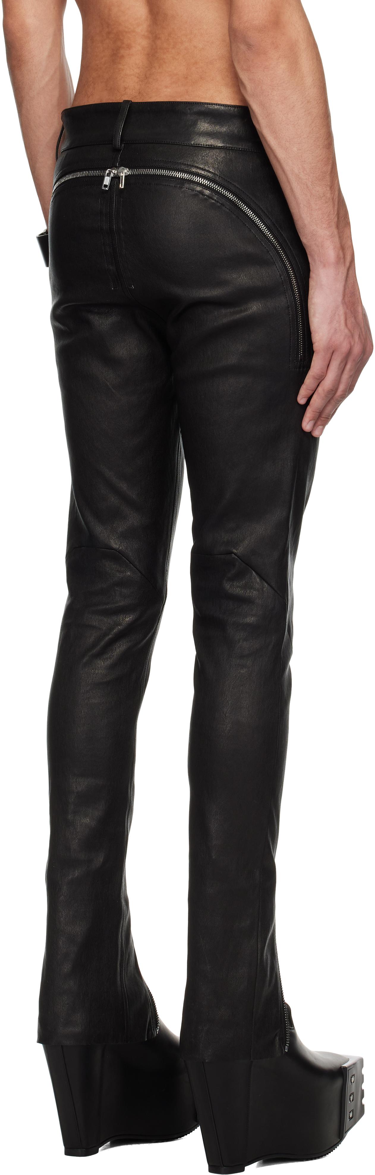 メンズ Rick Owens ブラック Hollywood Tyrone Bela レザーパンツ 