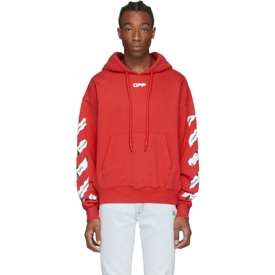 Off-White c/o Virgil Abloh Cotton Airport Tape Print Hoodie in Red for Men  | Lyst