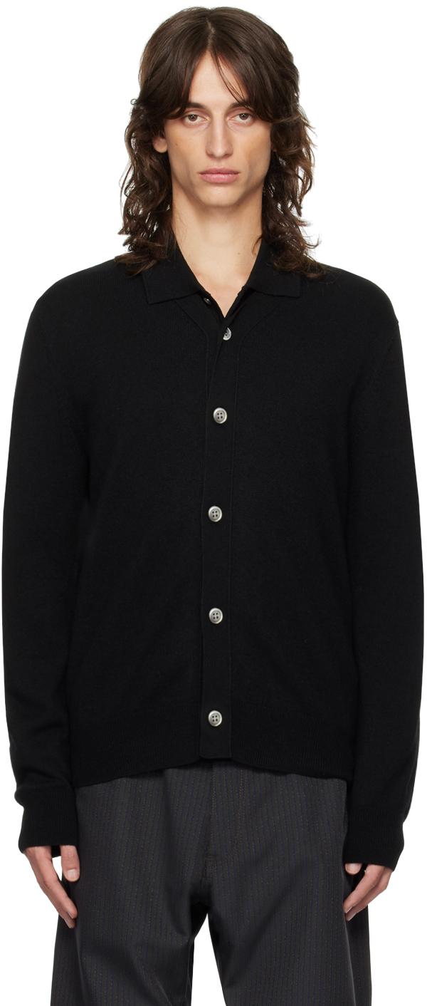 Comme des Garçons メンズ ブラック ボタンアップ ウール カーディガン 
