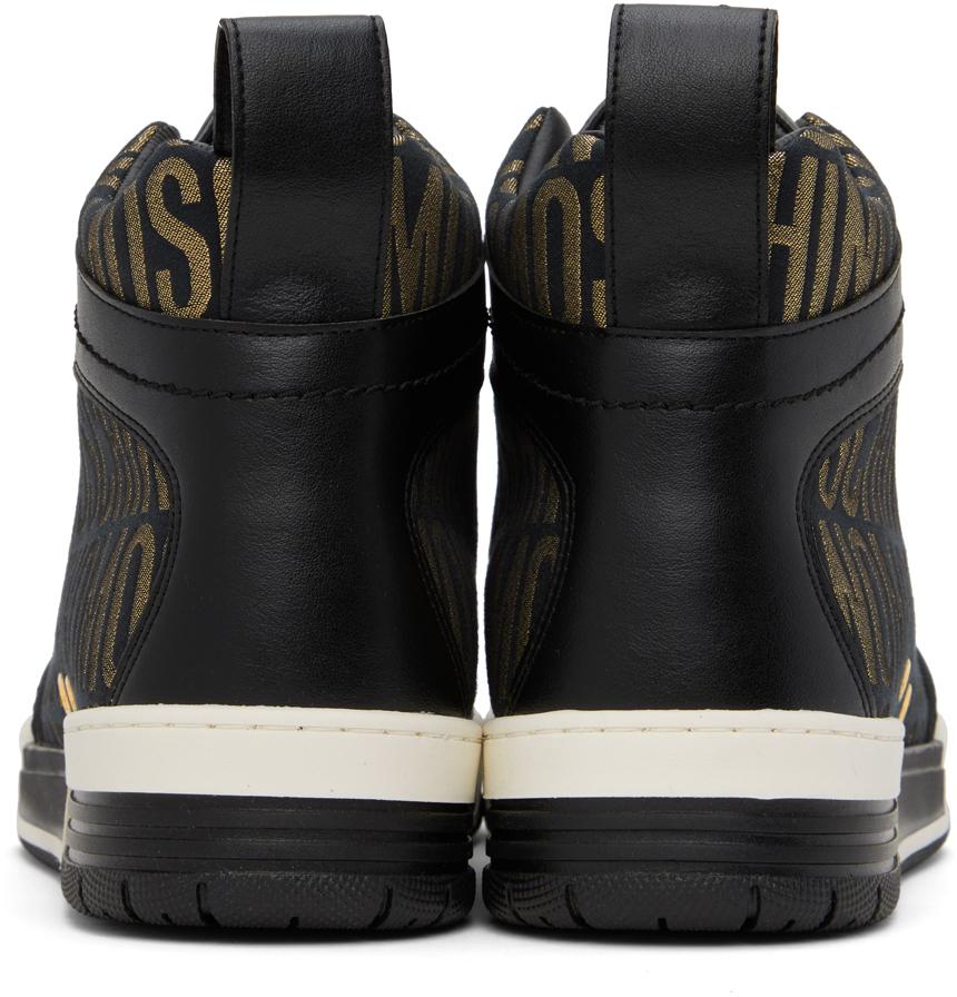Moschino Black & Gold Allover Logo Sneakers for Men | Lyst