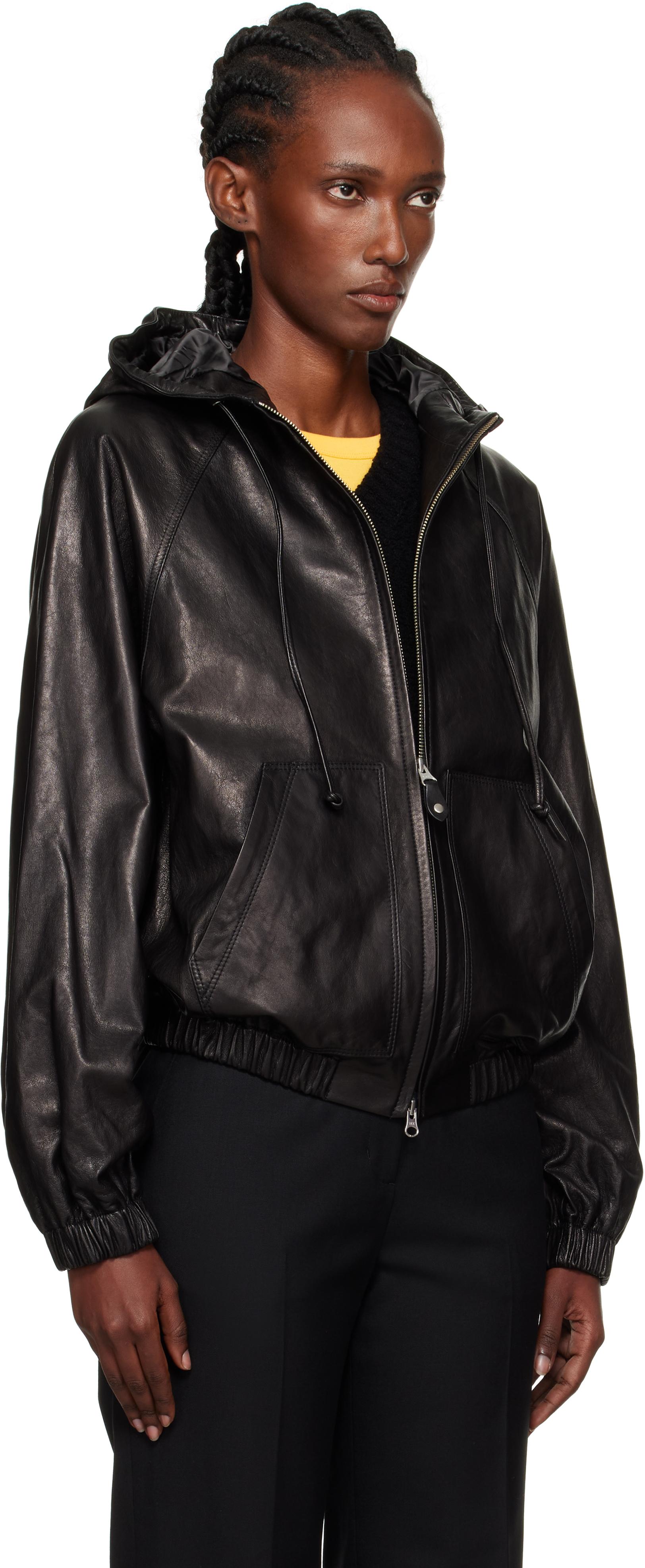 NOTHING WRITTEN Hooded Leather Blouson Jacket in Black | Lyst