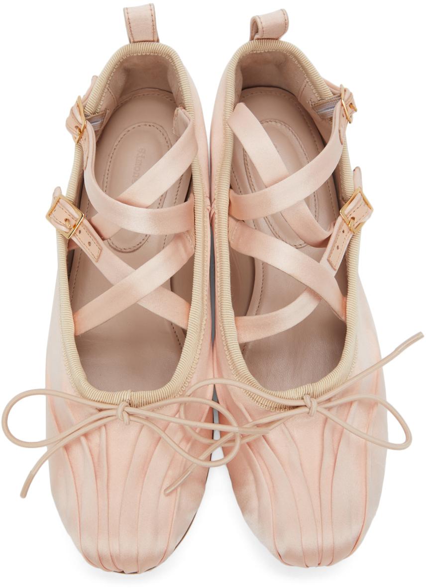 Simone Rocha Pink Satin Crisscross Ballerina Flats | Lyst