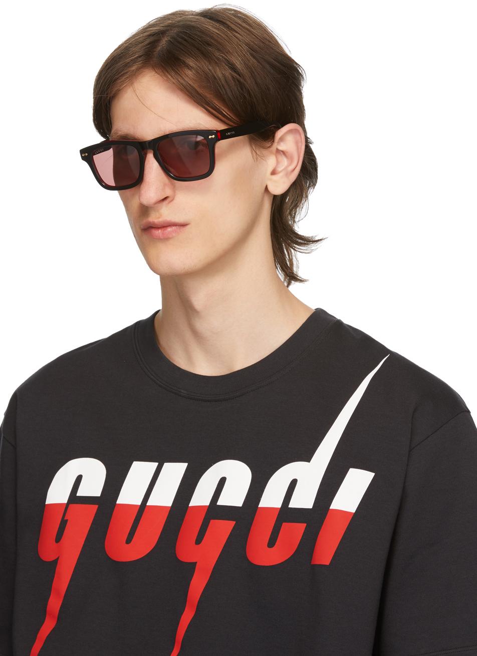 Gucci Black & Red GG0735S Sunglasses for Men | Lyst