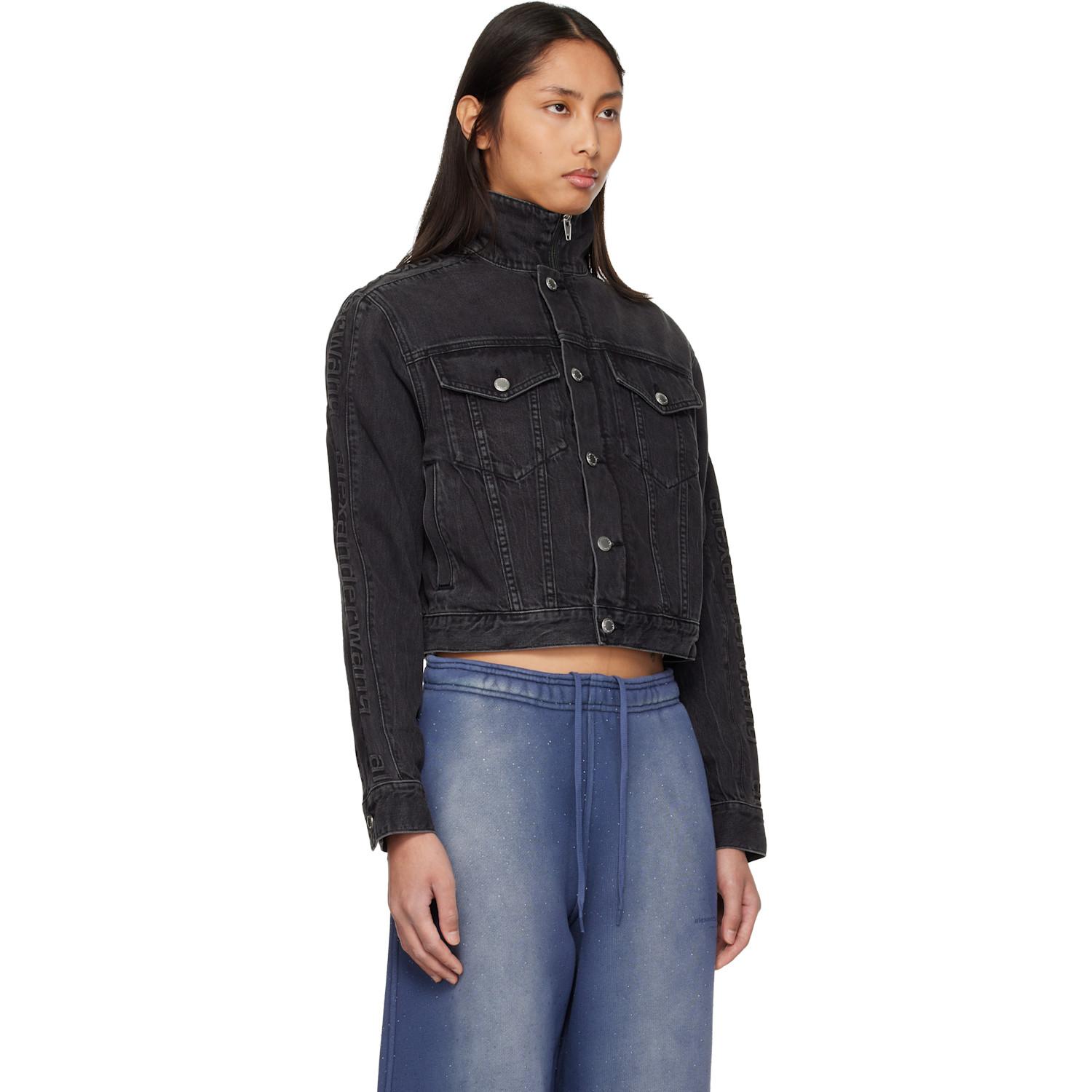 alexanderwang ブラック クロップドデニムジャケット レディース