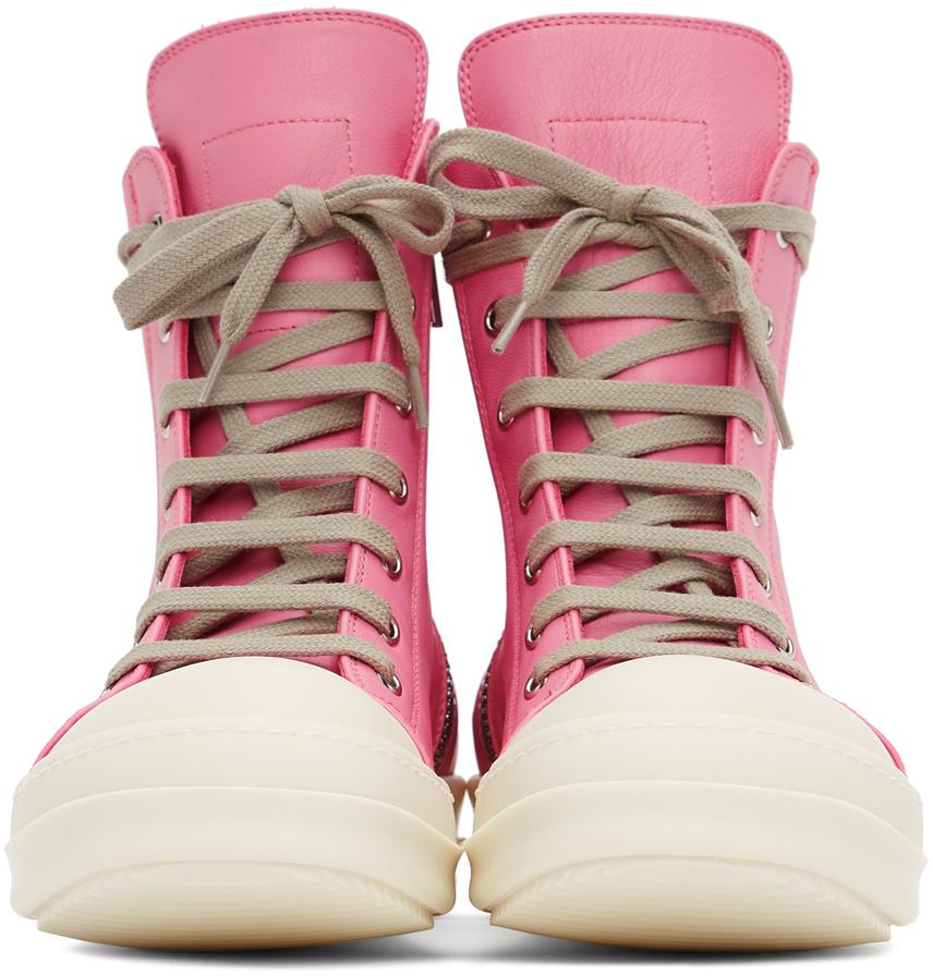 Rick Owens Leather Pink Calfskin High Sneakers for Men | Lyst