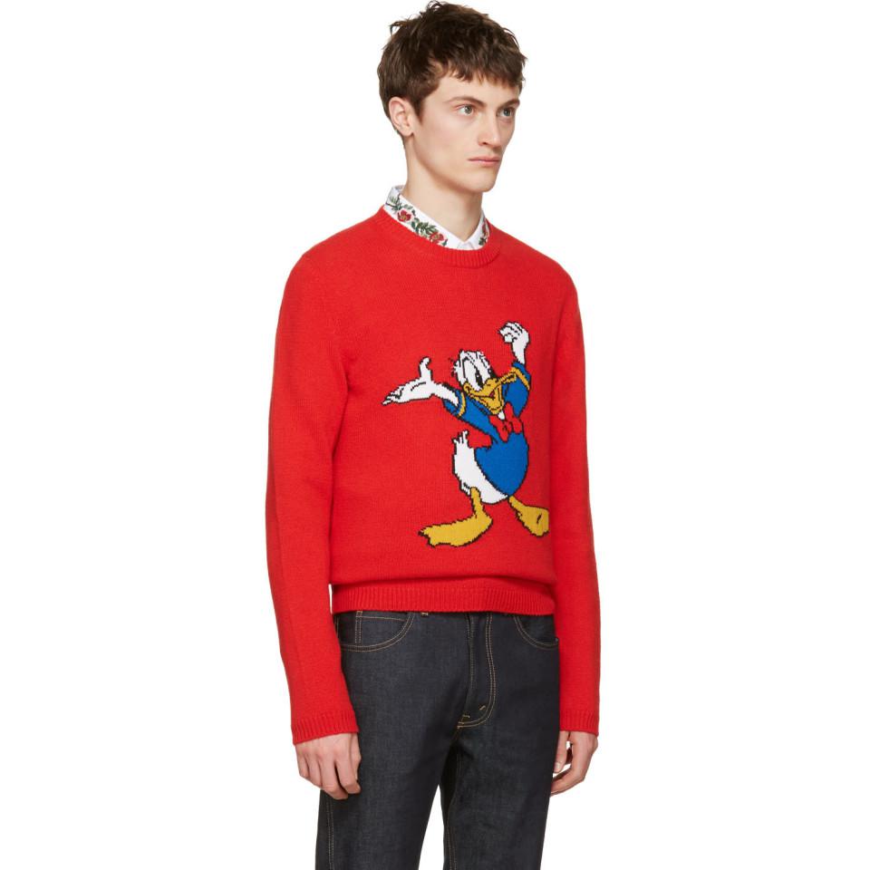 Creep Thorns Bærbar Gucci Wool Red Donald Duck Sweater for Men - Lyst