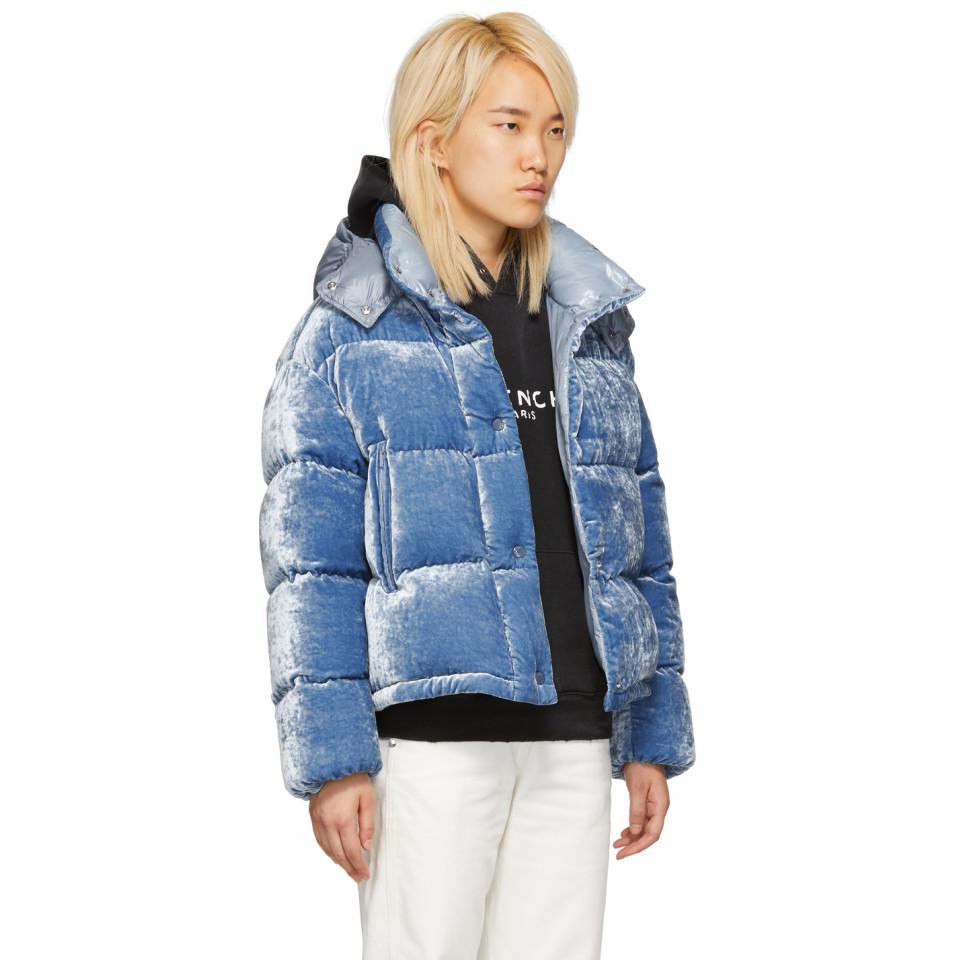 Moncler Blue Velvet Down Caille Jacket | Lyst