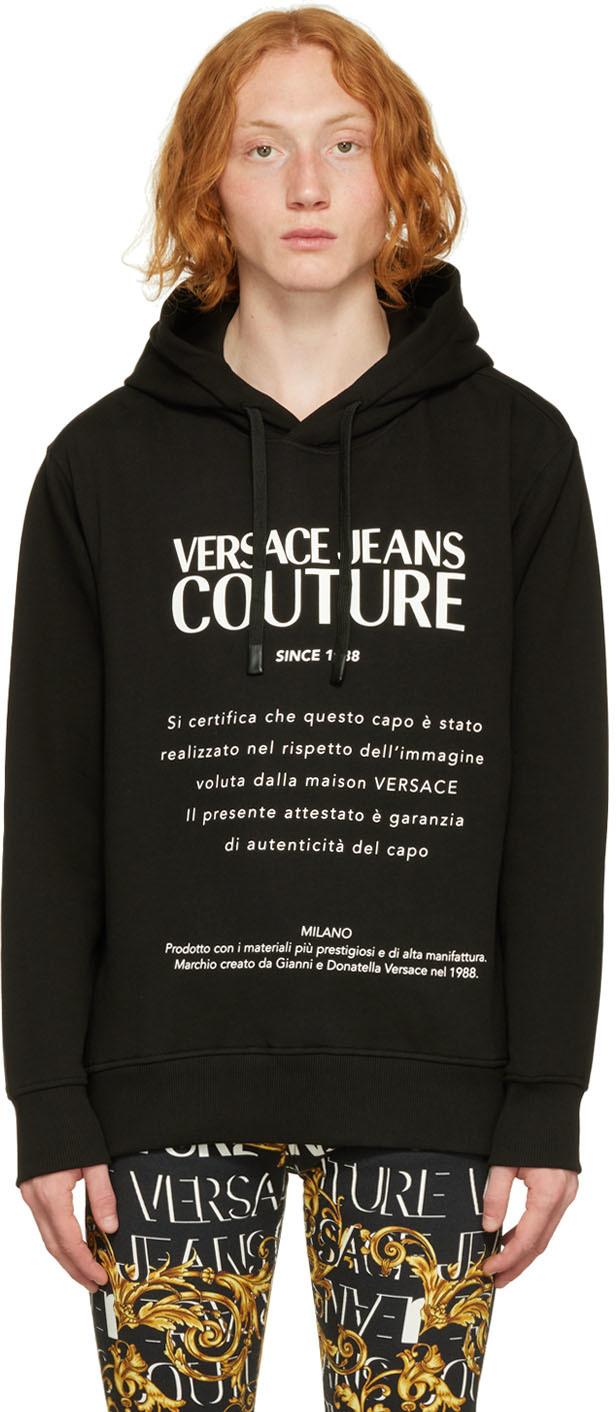Mens Activewear Versace Jeans Couture Cotton Black Bonded Hoodie for Men gym and workout clothes gym and workout clothes Versace Jeans Couture Activewear 