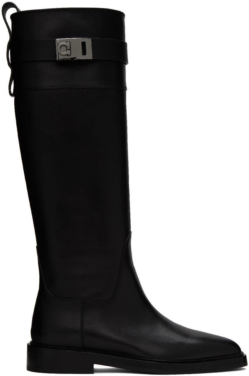 Saint Laurent レディース ブラック エナメル ロングブーツ ブーツ