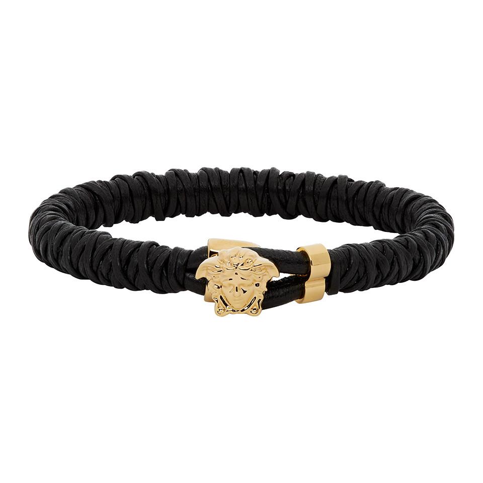 Versace Medusa Black Leather Bracelet for Men - Save 33% - Lyst
