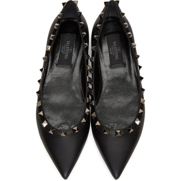 Valentino Leather Black 'rockstud Noir' Ballerina Flats - Lyst