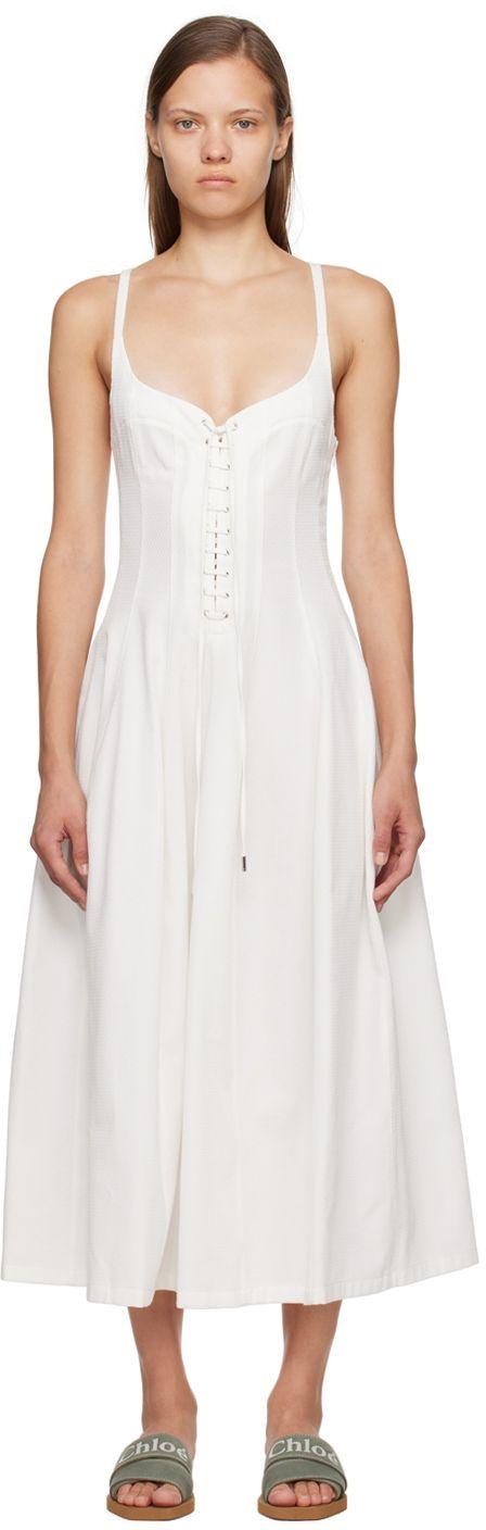 Chloé White Lace-up Midi Dress in Black | Lyst