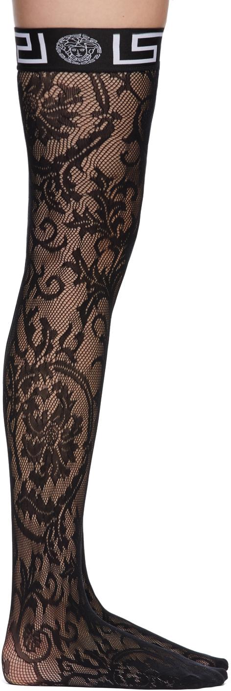 Versace Black Lace Greca Border Stockings