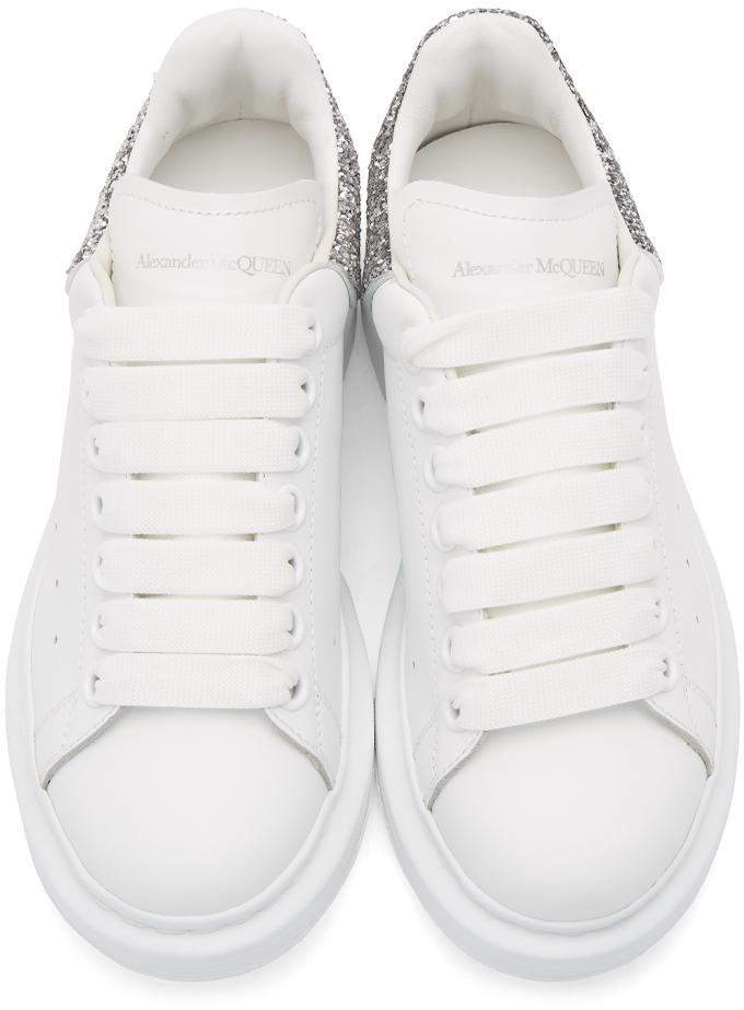 Alexander McQueen Leather Ssense Exclusive White And Silver Glitter  Oversized Sneakers in Metallic - Lyst