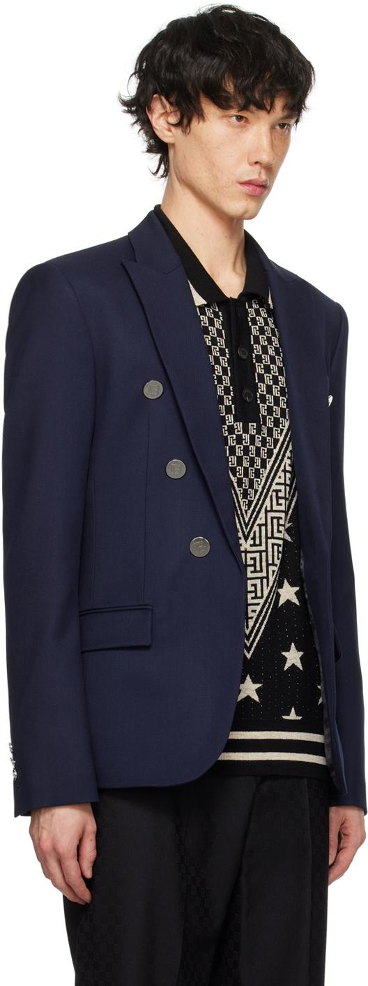 Balmain メンズ ブルー ネイビー ピークドラペル テーラードジャケット 
