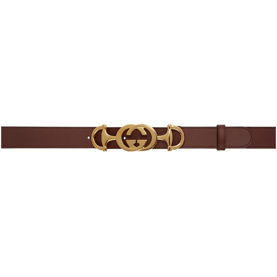 Gucci Leather Burgundy Horsebit GG Belt in Brown - Save 8% - Lyst