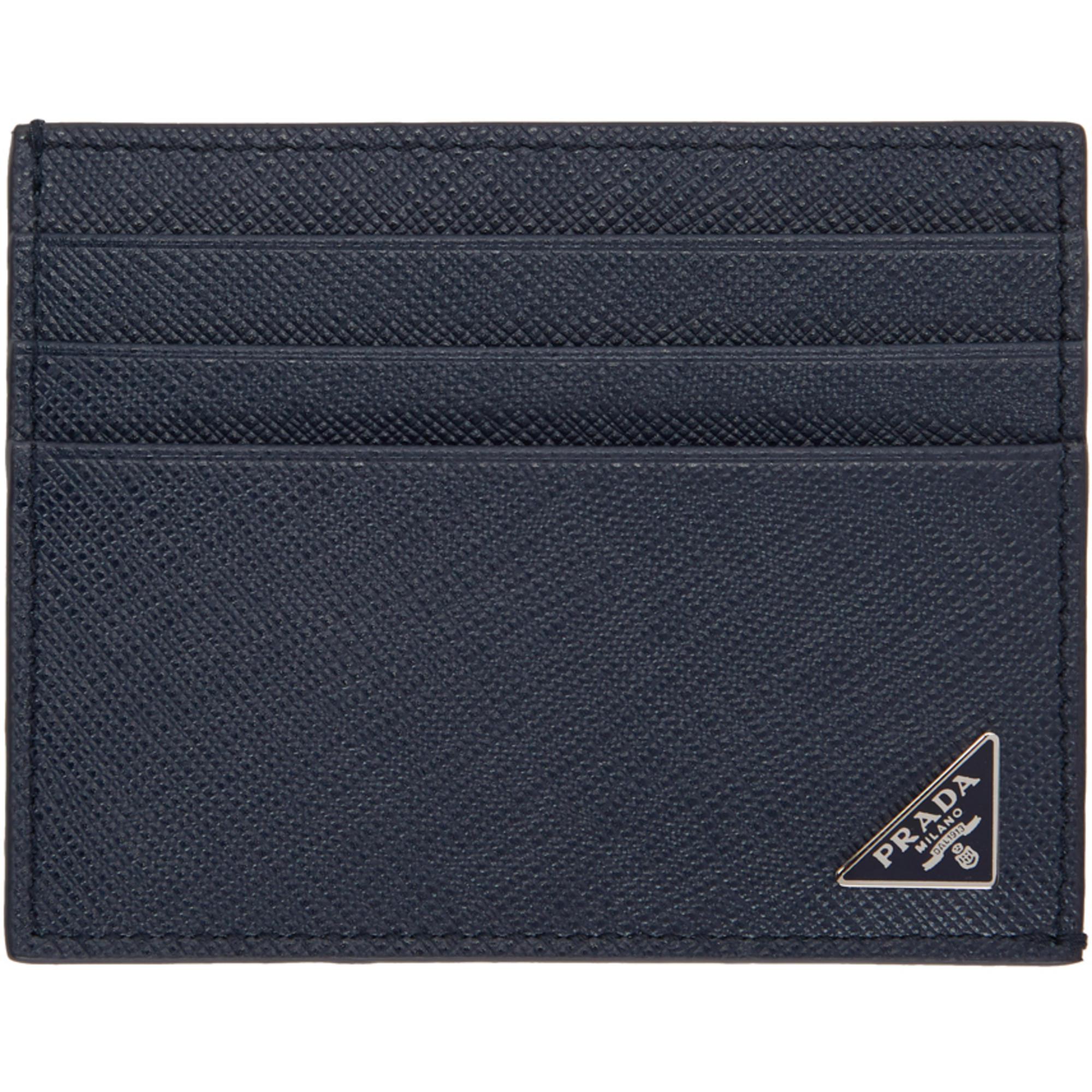 Prada Leather Navy Saffiano Card Holder in Blue for Men - Lyst