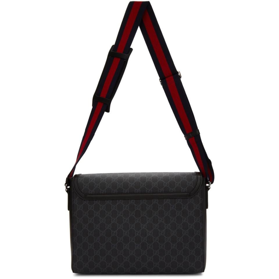 Gucci Black GG Supreme Flap Messenger Bag for Men