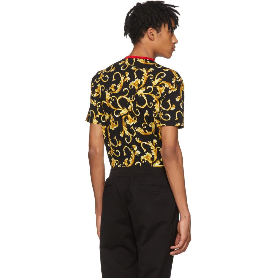 Versace Cotton Black And Gold Brocade Print T-shirt for Men - Lyst