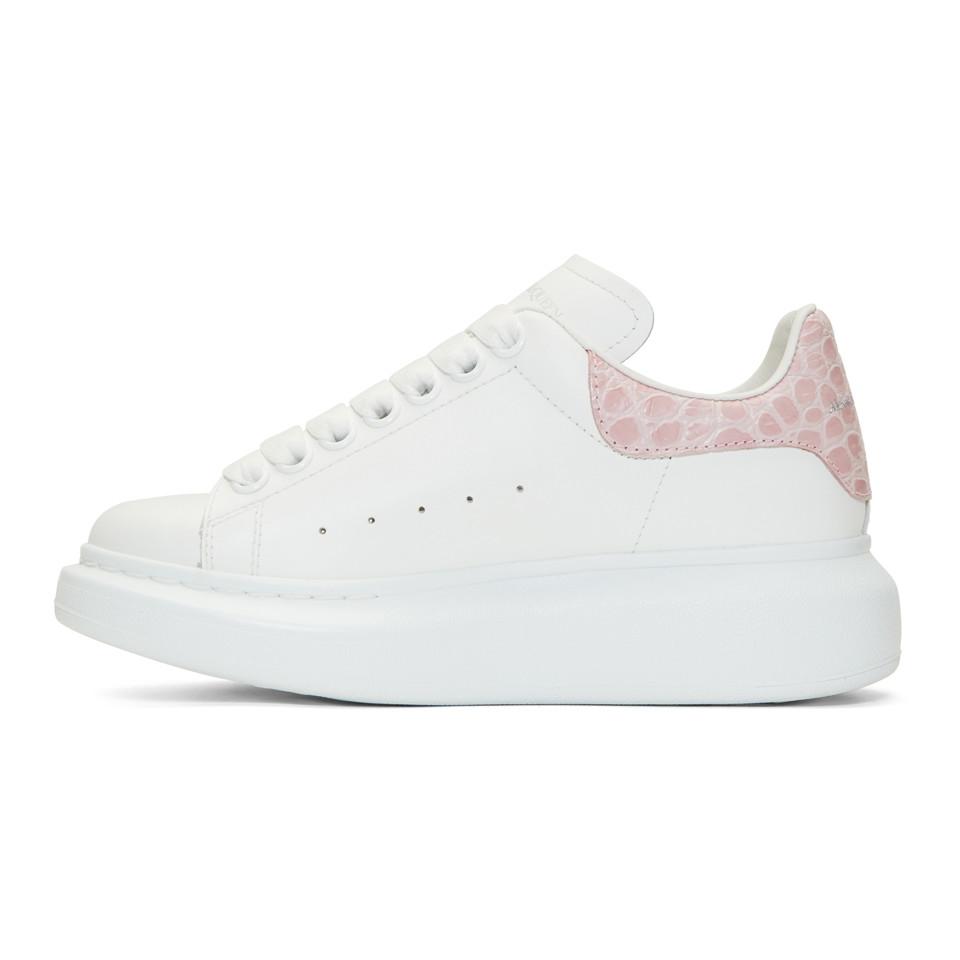 Alexander McQueen Leather White And Pink Croc Oversized Sneakers 
