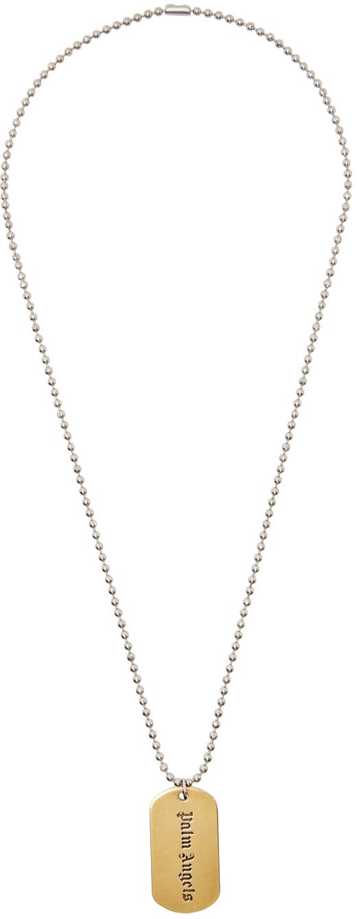 Palm Angels メンズ ブラック シルバー&ゴールド Logo Military Plate  