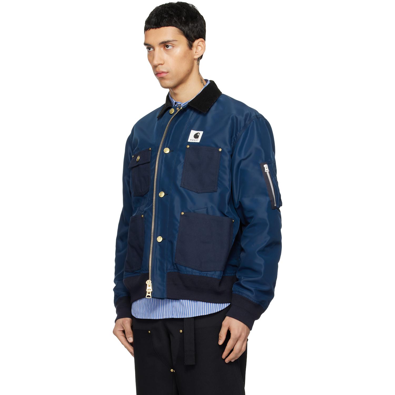 Sacai Carhartt Wip Edition Nylon Twill & Duck Jacket in Blue for