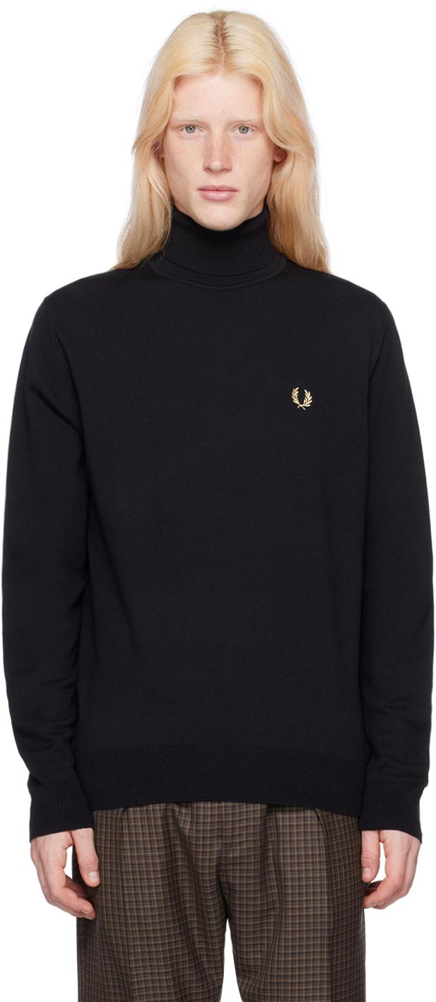 Fred Perry メンズ ブラック F Perry ロゴ刺繍 タートルネック 