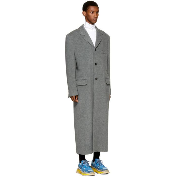 Balenciaga Grey Wool Long Coat in Gray 